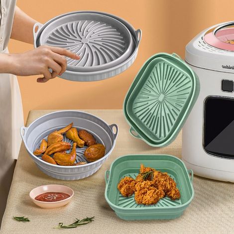 Zubehör für Heißluftfritteusen: Ersatz-Garkorb, quadratischer Silikon-Innenkorb – grau und rund