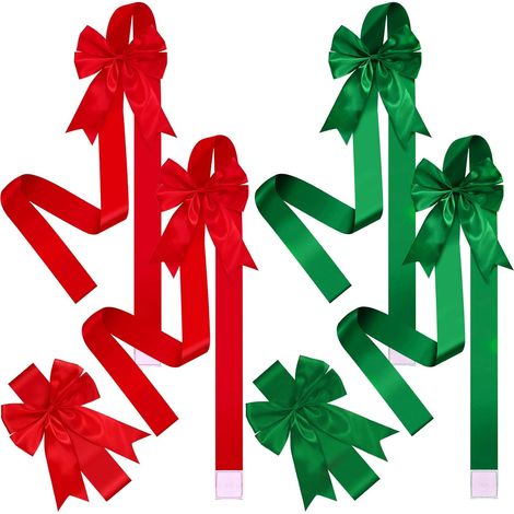Ensemble de 6 rubans rouges et verts pour portes de placards de Noël, grand nœud de 20 x 100 cm pour couronne de Noël, sapin et emballage cadeau. (1/5)