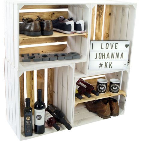 4er set Holzkisten weiss geflammt Couchtisch Schuhregal Wohnwand Kistenregal Weinkisten Obstkisten (1/5)