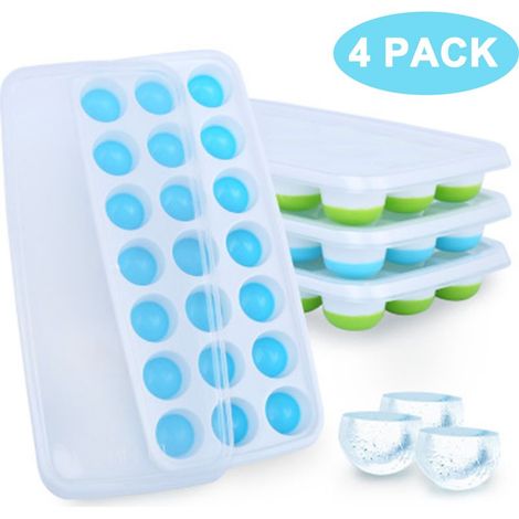 Silikon-Eiswürfelform – 4-teilig – mit Deckel und Clip – 21 Fächer pro Form – Durchmesser 30 mm – Höhe 20 mm – BPA-frei (1/5)