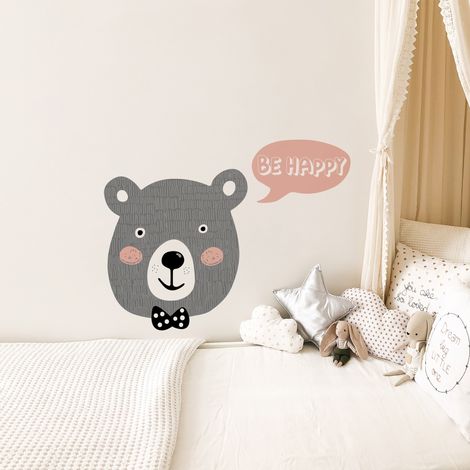 Sticker Autocollant Ourson Rigolot 68x48cm, Décoration Joyeuse et Colorée pour Murs et Meubles, Illustration Amusante et Originale (1/4)