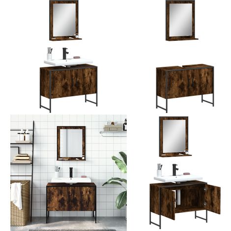 2-tlg. Badmöbel-Set Räuchereiche Holzwerkstoff - Badmöbel - Badschrank - Waschtischunterschrank - Badezimmermöbel - Spiegelschrank - Home & Living