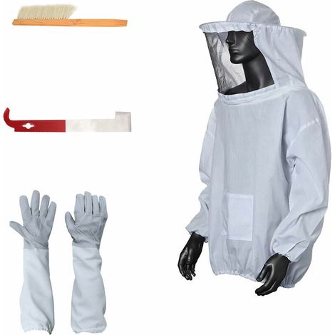 Green Mobility-Ensemble d'apiculture 4 pieces (combinaison d'abeille demilongueur, gants antiabeilles, grattoir, brosse d'abeille) BKT015 (1/4)
