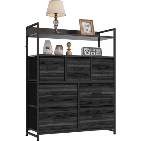 HOMCOM Chest of Drawers, Bedroom Fabric Dresser, Black Wood-Effect (1/5)