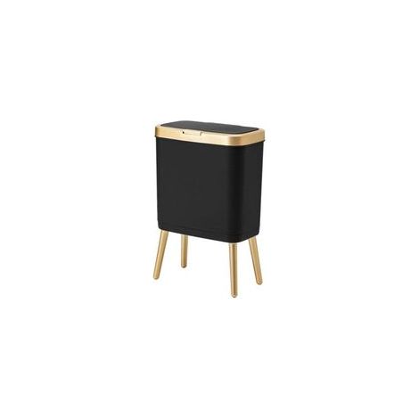 Poubelle de salle de bain noire 4 gallons – Design moderne étroit avec couvercle doré – Plastique résistant et facile à nettoyer (1/5)