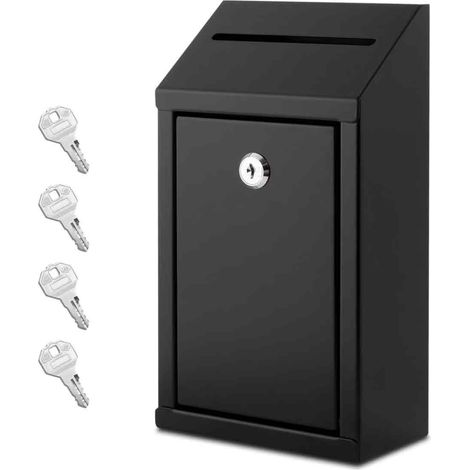 Metallene Spendenbox mit Schloss, Wandmontage, Vorschlagsbox mit 4 Eisenschlüsseln, schwarz, Geldeinwurffenster (1/5)