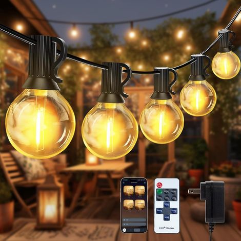Intelligente Lichterkette für den Außenbereich, 30 m lange G40-LED-Lichterkette für Terrasse und Garten, verbunden mit 40+2 bruchsicheren LEDs, professionelle Qualität, App-Steuerung und Timer für Gar (1/5)