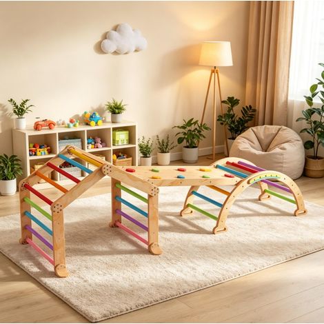 Triangolo da arrampicata per bambini 114x48x18 cm in legno multicolore salvaspazio FloraGrace (1/5)