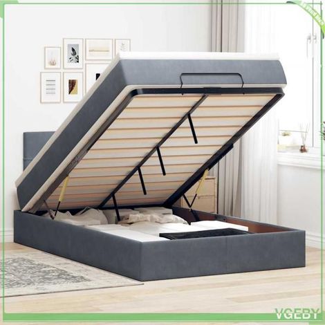 Cadre de lit ottoman avec matelas - 3311766 - 120x200 cm - velours gris foncé - rangement hydraulique (1/5)