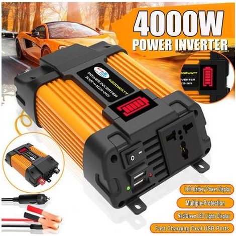 Bluedeer – Convertisseur de tension 4000W DC 12V à 220V – Double chargeur USB 4.2A – Protection surcharge et courts-circuits – Affichage puissance batterie (1/5)