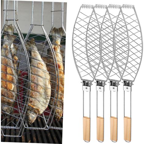 paniers à grillades pour poisson pliables poignée en amovible parfaits poissons et légumes Bois (1/5)