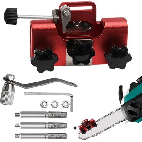 Affûteuse de chaîne portable – Manuelle – 4 têtes d'affûtage – Rouge – Pour tronçonneuse (1/5)