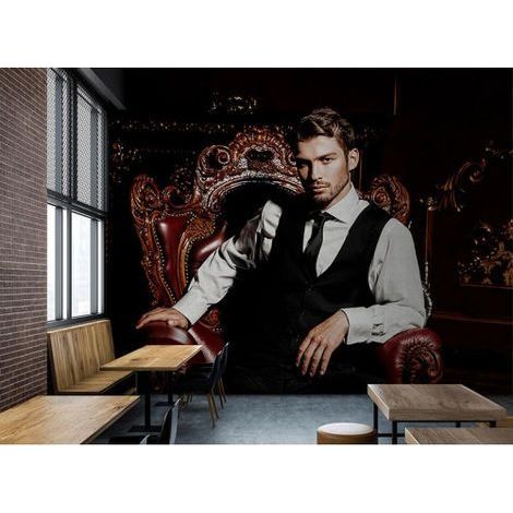 Papier peint panoramique moderne noir, blanc et beige Tapisserie panoramique 3D homme Papier peint panoramique tendance pour salon (1/3)