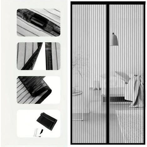 royaluxe - Moustiquaire magnétique pour porte fenêtre, moustiquaire magnétique anti-mouches pour porte extérieure avec aimants puissants, 90 x 210 cm, noir (1/5)