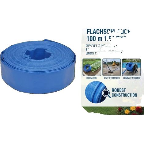 Manguera plana de PVC, material duradero, diseño flexible, azul. (1/2)