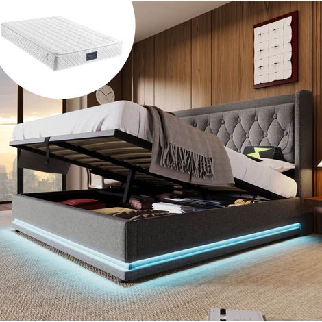 lit coffre 160x200 gris coton USB LED HAVRYA (1/5)
