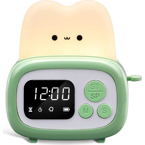 Minuteur mignon avec horloge et veilleuse, lampe forme grille-pain avec réveil LED pour enfants et adultes, outil d'étude pour bureau enfant, minuterie sport maison, lampe chambre, cuisine (1/5)