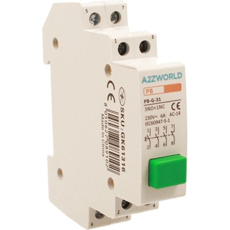 Pulsante Modulare Con Spia Luce Led Verde 1M 6A AC 230V IP20 IEC60947-5-1 PB, Disponibili 2NO+2NC,3NO+1NC,4NO (3NO+1NC)