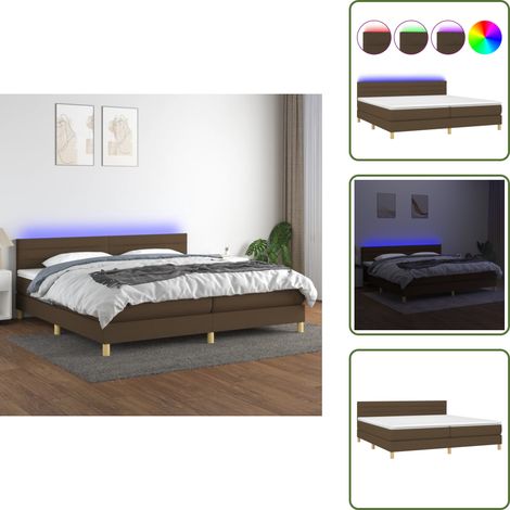 Sommier à lattes de lit matelas et LED Marron foncé 200x200 cm - Sommier Tapissier - Lit Plateforme - Lit Avec Led - Matelas À Ressorts Ensachés - Têtière Ajustable (1/5)