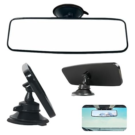 Car Interior Rearview Mirror with Suction Cup, Universal Panoramic Mirror, Easy Installation, Clear and Extended Vision, Ideal for SUV, Truck, Cars - 200x60mm (1/5)