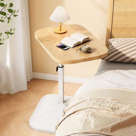 Table d'appoint 50x40x30 cm avec roulettes plateau en bois et support métallique réglable en hauteur couleur naturelle (1/5)
