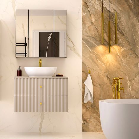 Badezimmer Komplettset 2-teilig inkl. Waschbecken 81 cm breit in Beige AQUINO-140 (1/5)