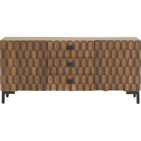 Buffet en bois de manguier naturel avec 2 portes, 3 tiroirs et éléments métalliques (1/5)