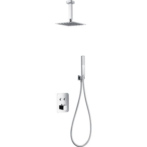 Colonna Doccia Incorporata con Miscelatore Termostatico  Modello PORTOGALLO  Soffione di dimensioni Standard  Colore Grigio con Finitura Cromata [ IMEX® ] (1/2)