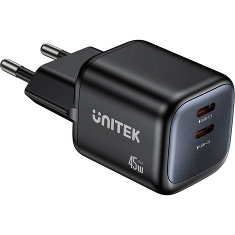 UNITEK WALL CHARGER 2X GAN 45W, 2XUSB-C PD 3.0, QC (1/3)