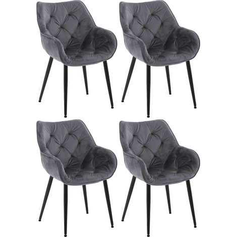Lot de 4 chaises de salle à manger coutures décoratives en velours gris foncé et pieds en métal noir 100007333 (1/5)