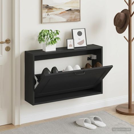 vidaXL Wall-Mounted Shoe Cabinet UTRECHT 71 x 17 x 43 cm Black (1/5)