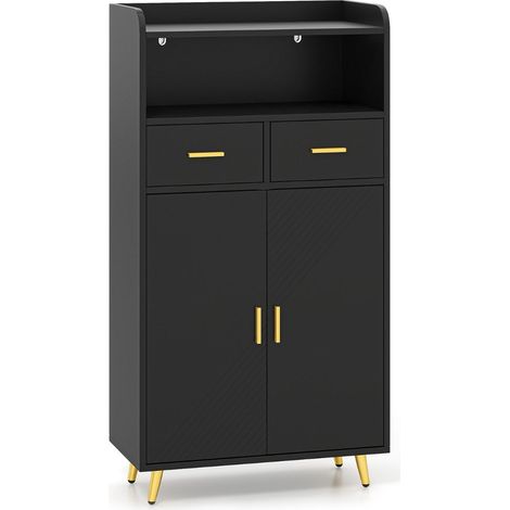 Aparador-mueble de almacenaje de estilo moderno en madera negra 60 x 30 x 113 cm con 2 cajones y balda regulable 200010241