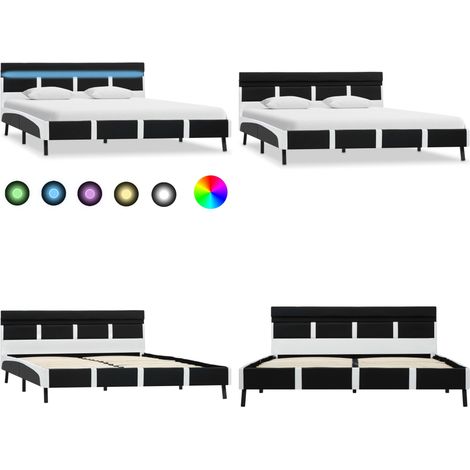Bettgestell mit LED Schwarz Kunstleder 140x200 cm - LED Streifen - Kunstleder Bett (1/5)