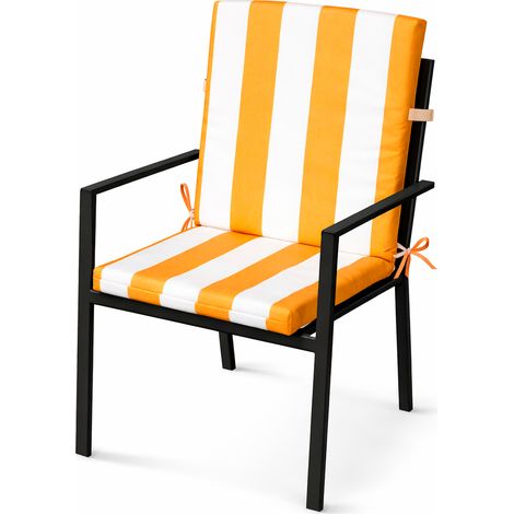 Coussin de fauteuil assise et dossier imperméable  à rayures ARCACHON Jaune 40x90 cm (1/4)