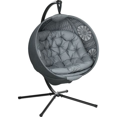 Round Egg Basket Chair, with Steel Stand, Charcoal Grey