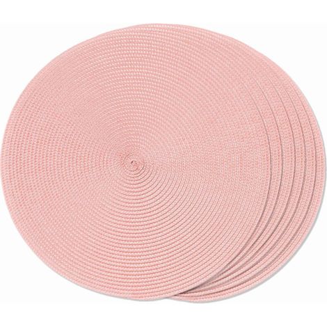 Lot de 6 Sets de Table Ronds tressés pour Tables de Salle à Manger, lavables, antidérapants, 38,1 cm, Rose (1/5)