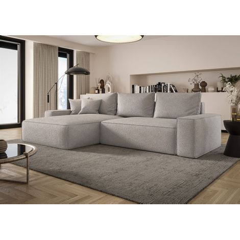 Ecksofa Schlafsofa Sofa WALKEN Stoff Aragon Hellgrau Ottomane Links (1/4)