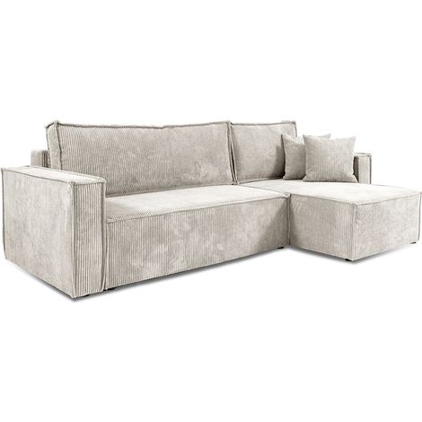 Ezekiel Ecksofa, umkehrbar, umwandelbar, 3-Sitzer, Cord, Blanc Cassé