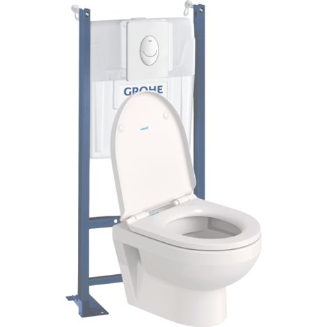 Pack WC suspendu sans bride compact DURAVIT Duravit No.1 + bâti support GROHE Rapid SL Projet + abattant + plaque blanc