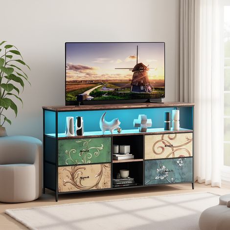 TV-Schrank mit LED, Fernsehschrank mit 4 Schubladens und 3 offenen Fächern, modern TV - Table mit integriertes Kabelmanagement, für TVs bis 65 Zoll, Bunt, 137 x 29.8 x 57 cm (1/5)