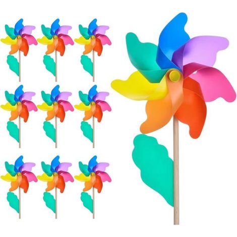 Lot de 10 Moulin à Vent Extérieur 25 cm Multicolore - Décoration Jardin Cour et Activités de Loisirs Quotidiens (1/5)
