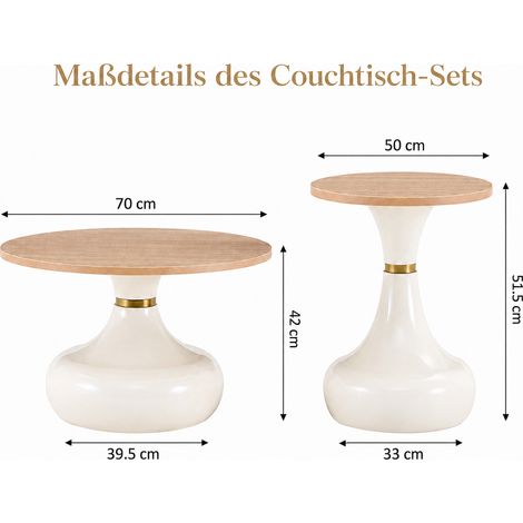 Ensemble de deux tables basses luxueuses en forme de bouteille. Plateaux en bois finition travertin, associés à une structure en métal laqué blanc. Ne convient pas aux salons ni aux salles à manger. (1/4)