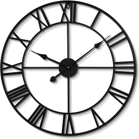 Large clock wall-mounted round vintage quiet to batteries, digits romains characters for living room bedroom (1/4)