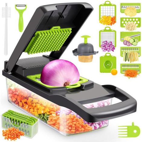 17 en 1 Mandoline Cuisine Kit, Coupe Decoupe Legumes Multifonctions, Legumes Manuel à 7 Lames Remplaçables Vegetable Chopper (1/5)