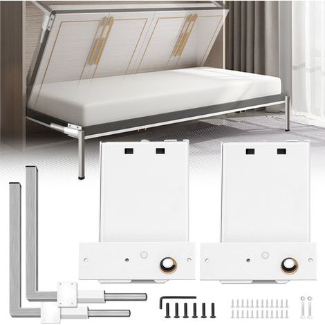 Kit Mécanisme de Montage Mural à Ressort, Capacité de Charge Robuste 250 kg, Kit de Bricolage Quincaillerie Support de Lit pour Largeur de 0,9 à 1,2 m Lit Murphy, Lit Queen Horizontal, Blanc (1/5)