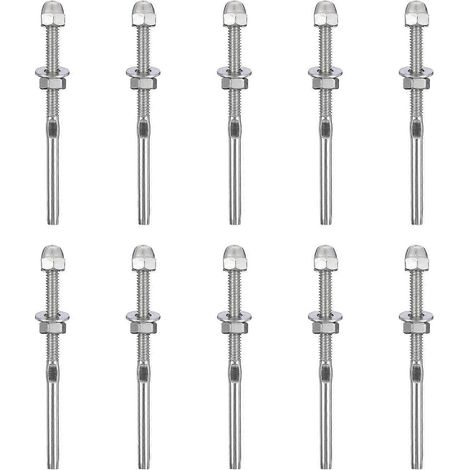 10 embouts filetés en acier inoxydable pour tendeurs de câble de garde-corps de terrasse-10.5X1X0.5CM-Silver