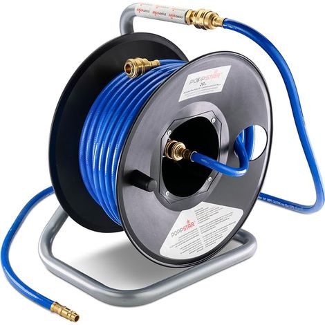 Enrouleur de Tuyau d'Air Comprimé Manuel en PVC (20m+1,5m, Diamètre (6x11,5mm)), Raccords 1/4 Pouce BSPT (1/5)