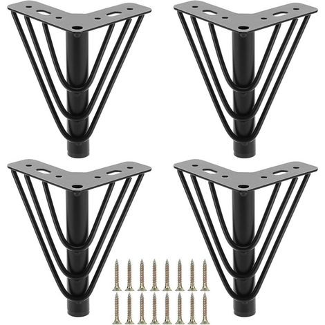 Lot de 4 pieds de meuble en métal 15 cm, pieds de plaque supérieure triangulaires, pieds de meubles de rechange robustes, pied de support pour canapé, lit, chaise, armoire, tiroir, table (noir) (1/5)