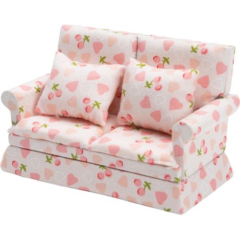 Canapé Miniature - Échelle 1/12 - Pour Maison de Poupée - Bois et Tissu - 12,8 x 6,1 x 7,6 cm - 1 Pièce (1/5)