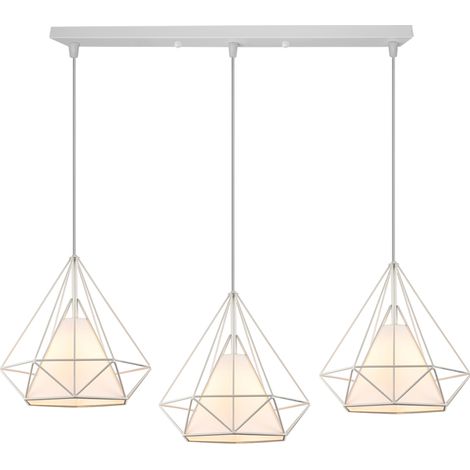 Lustre Suspension Industrielle en forme Diamant 25cm Lampes de Plafond Abat-Jour Cage en Fer Luminaire Corde Ajustable Salle à Manger,Bar,Chambre Blanc (1/5)